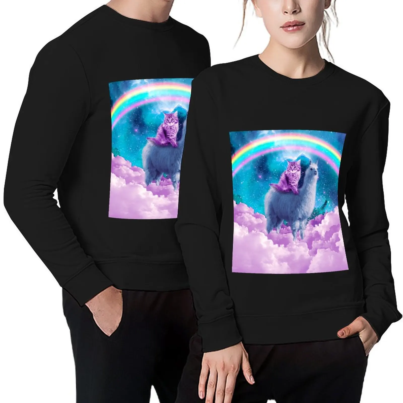 

Rainbow Llama - Cat Llama Pullover male clothes men wear korean autumn clothes graphic sweatshirts