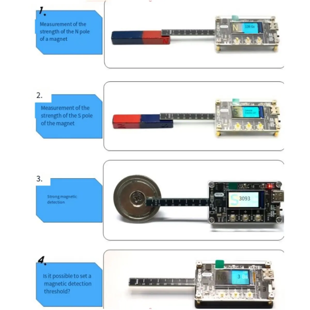 Magnetic Field Intensity Detection Module,Magnet Polarity Detection, Simple Gaussmeter Detector, with LCD Display Screen
