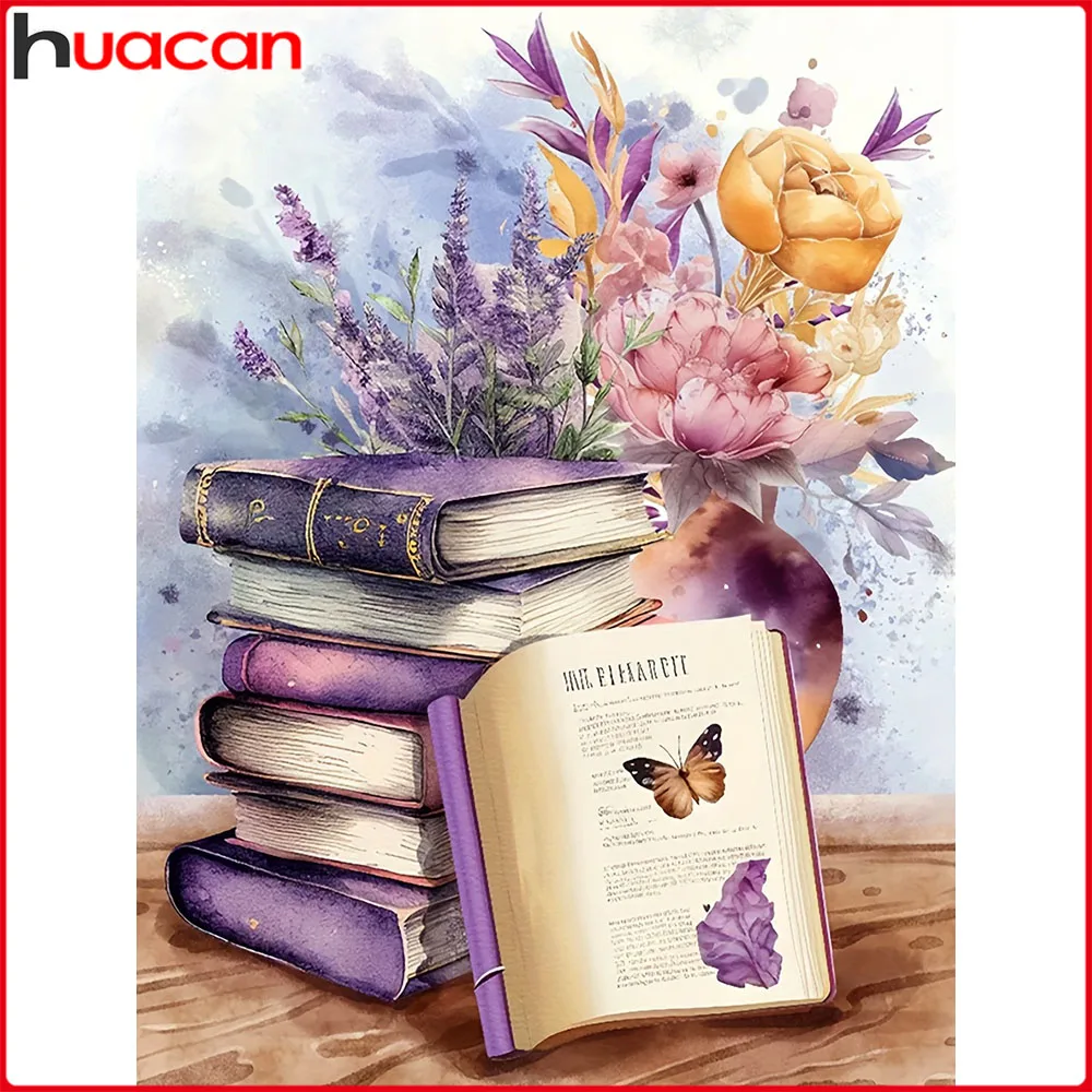 Huacan Vollquadratische und Runde Diamant-Malerei Blumen-Bücher Diamant-Mosaik Komplettset Dekorative Gemälde