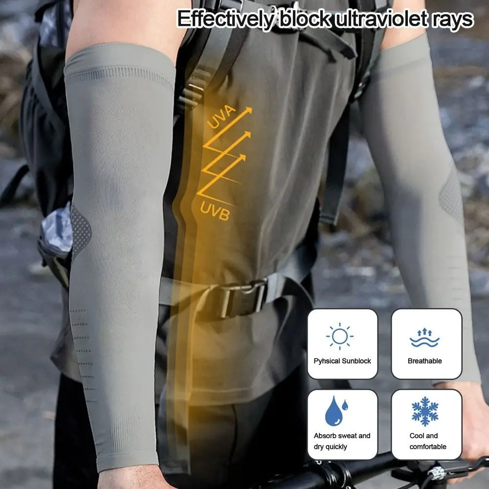 1 pair Ice Silk Sunscreen Sleeves Elastic Sweat-absorbent Men's Sports Arm Guards Breathable Quick-drying Cooling Sleeves Cover