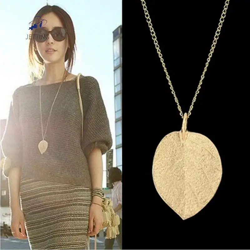 1 Pcs Charm Elegant Everyday Versatile Shiny Gold Leaf Delicate Pendant Necklace Long Sweater Chain