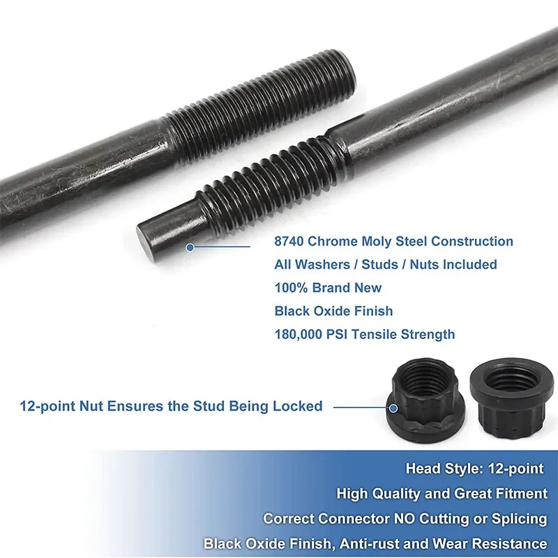 Cylinder Head Stud Kit For 1999-2003 Silverado Sierra GM Trucks 4.8L 5.3L 6.0L 1997-2003 C5 Corvette Black LN-1002