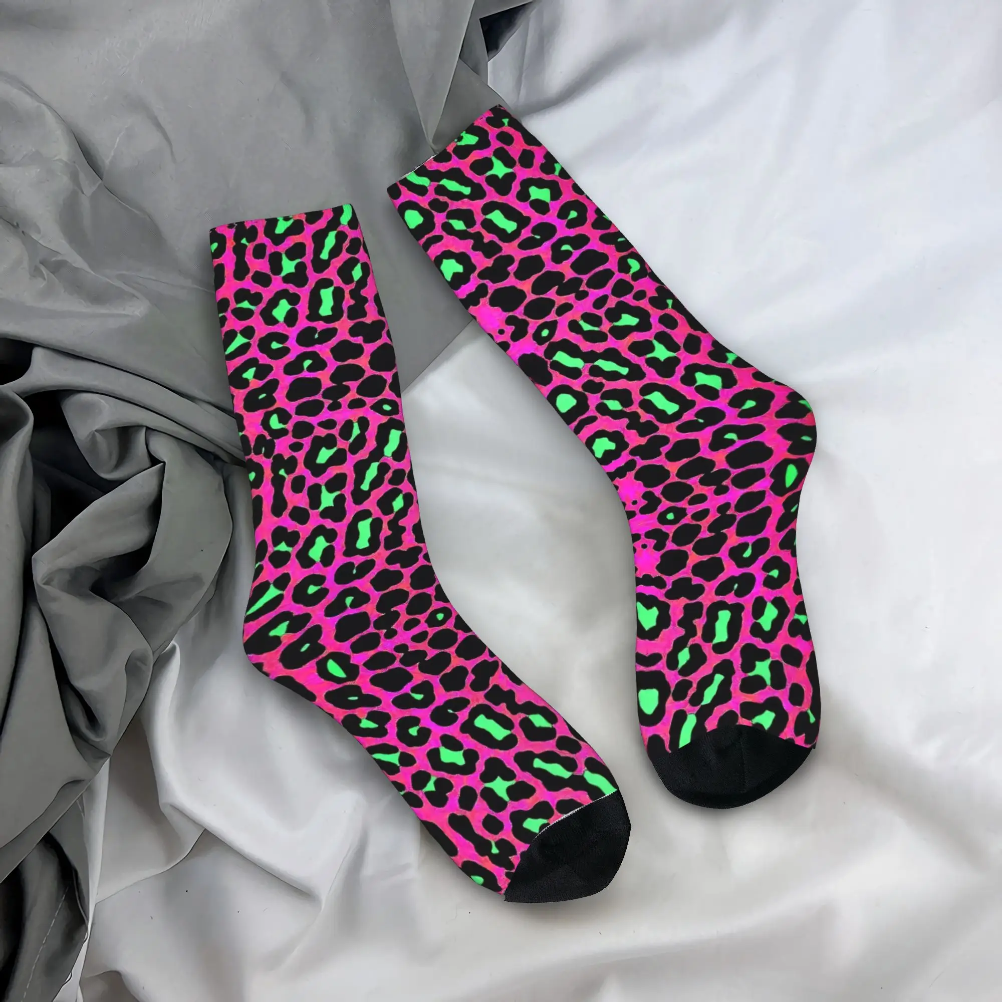 Unisex Men Socks Psychedelic 80s Leopard Abstract Art  Stockings Anti Slip Quality Socks Autumn Retro Printed Skateboard Socks