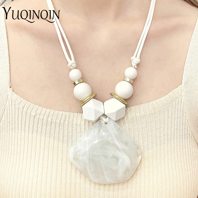 YUQINQIN Trendy Vintage Rope Chain Bohemian Necklaces for Women Big Geometric Beads Pendant Necklace Design Jewelry Party Gifts