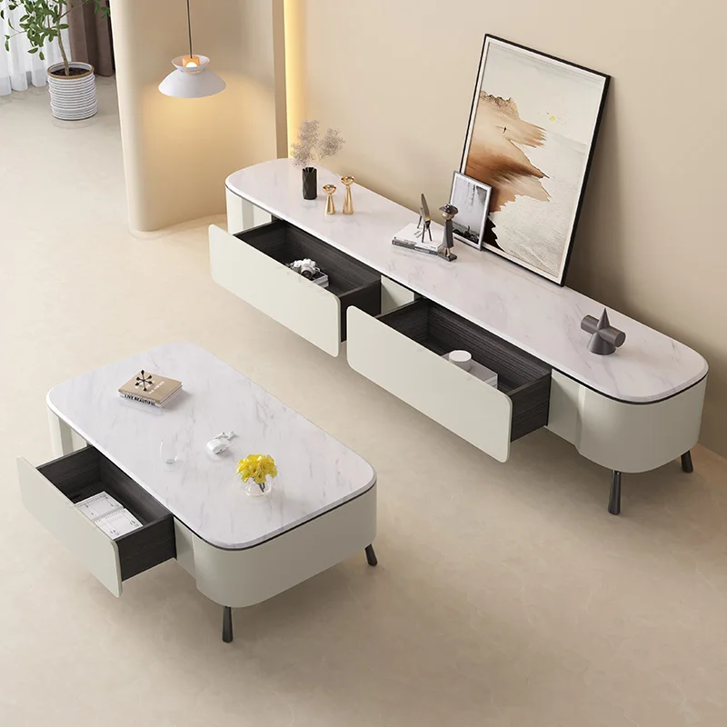 طاولة مركزية بسيطة وحديثة لغرفة المعيشة، طاولة قهوة فاخرة باللون البيج، مجموعة حامل تلفزيون، طاولات داخلية من الفولاذ مع درج تخزين #3