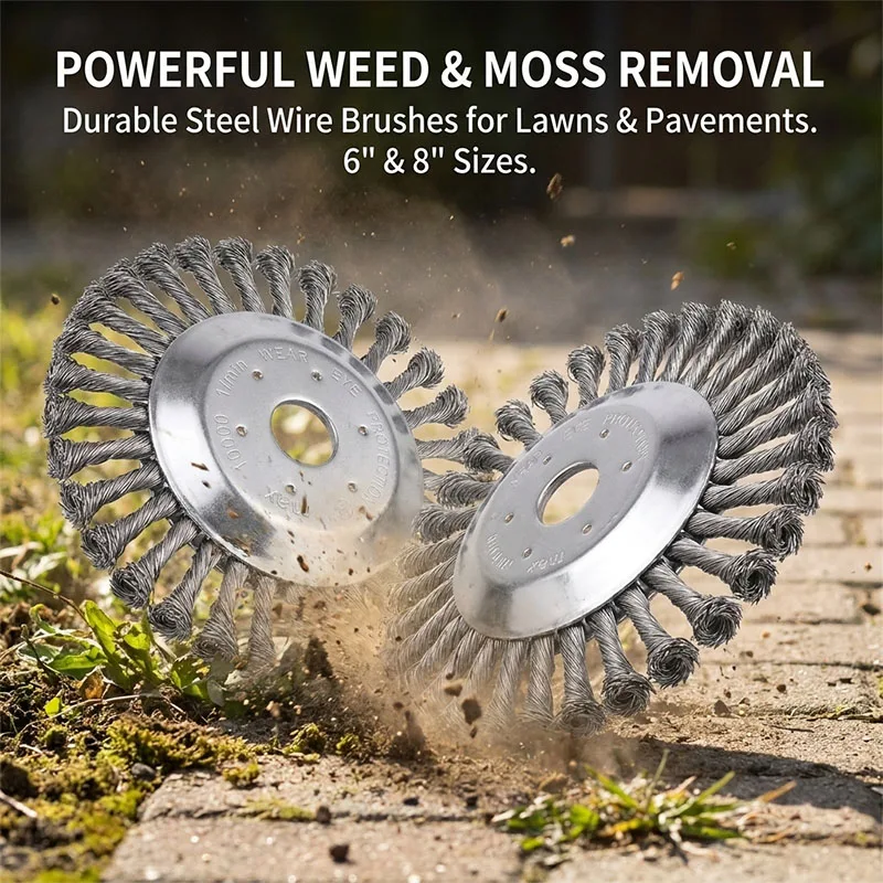 6/8 Inch Steel Wire Rotary Brush Cutter Trimmer Head Weeds Blade Cutter Compatible with String Trimmers, Moss Grass Rust Removal