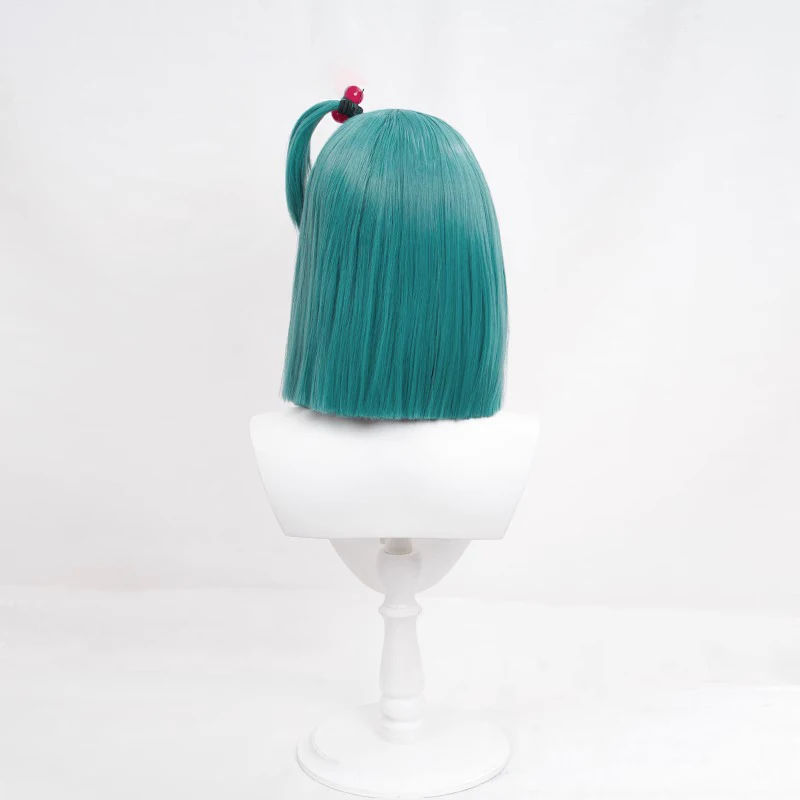 Parrucca Cosplay Anime Bulma filo ad alta temperatura capelli corti blu-verdi con cappuccio parrucca e fascia per capelli