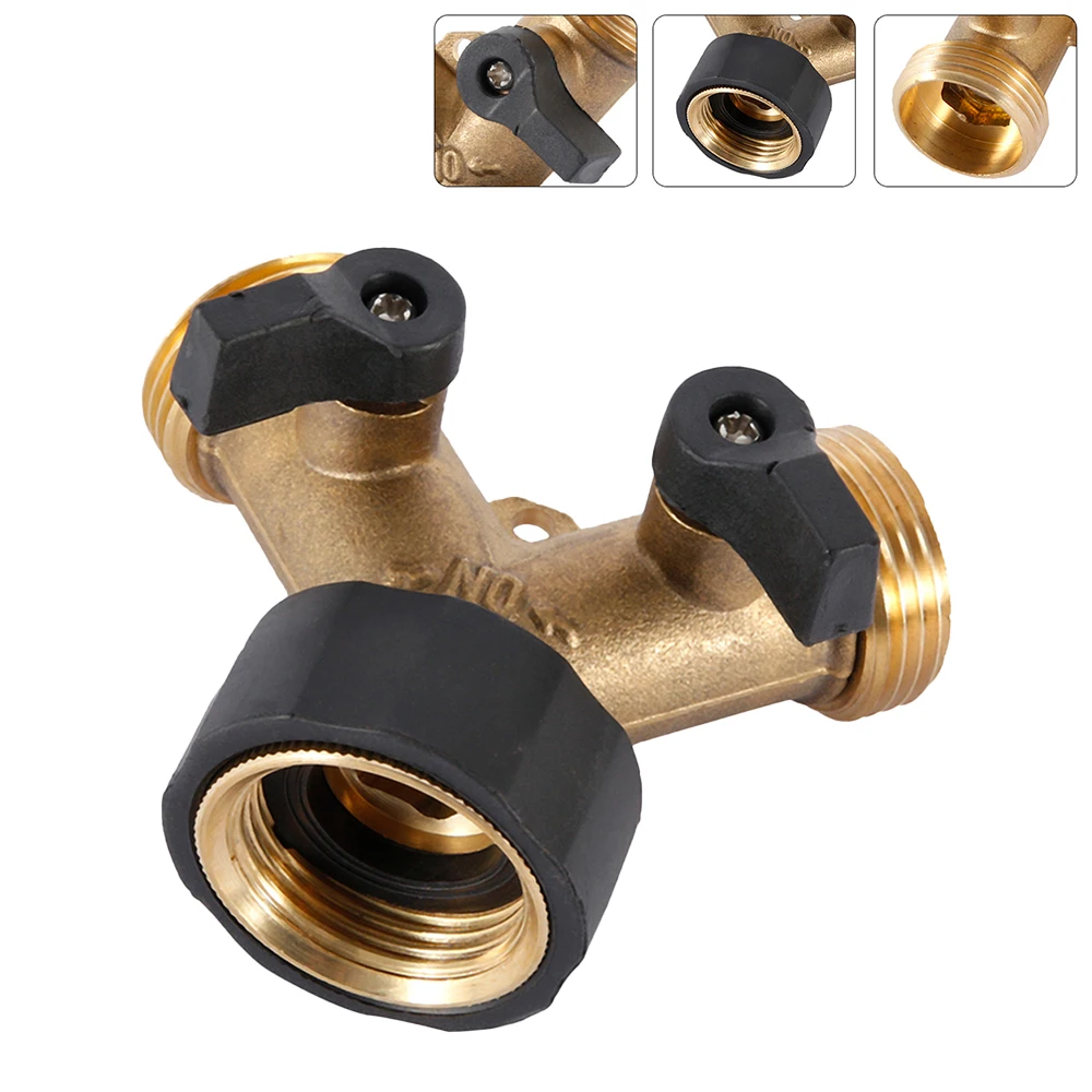 Water Hose Divider 3/4 Thread Y-Hose Socket Adapter Brass Two-Way Garden Hose Fitting Water Hose Divider for Outdoor Garden Farm