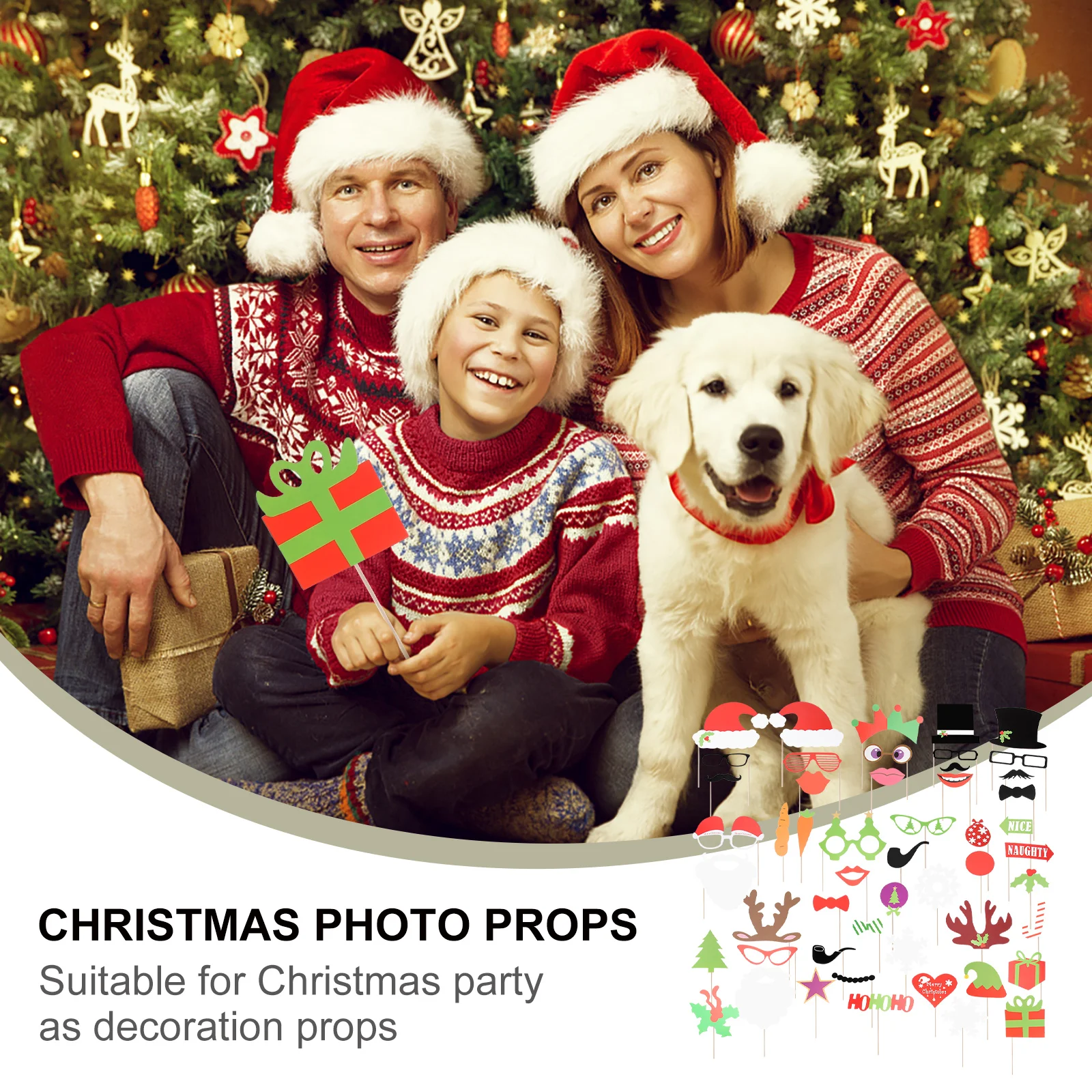

50pcs Christmas Photo Booth Props Diy Selfie Set Party Favors Beard Glasses Bowknot Props For Birthday Decoration Photo Booth