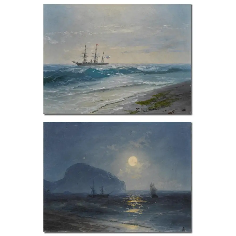 

Large Size Painting in Oils Ivan Aivazovsky Capri Hand Painted Canvas Artwork Seascape for Kitchen Bathroom Wall Decor