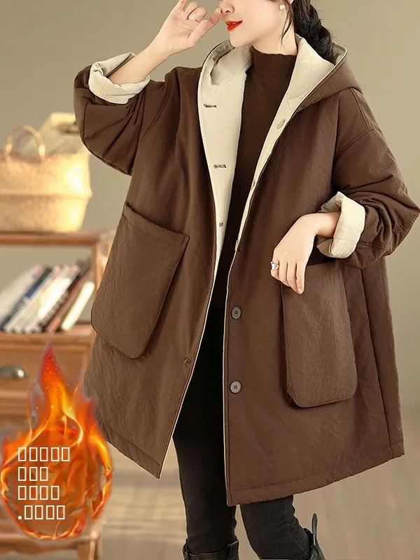 

Loose Fit Casual Hooded Jaet Mid-Length Brand Women's Winter New Sle Slimming Young-looking Cotton Padded Coat