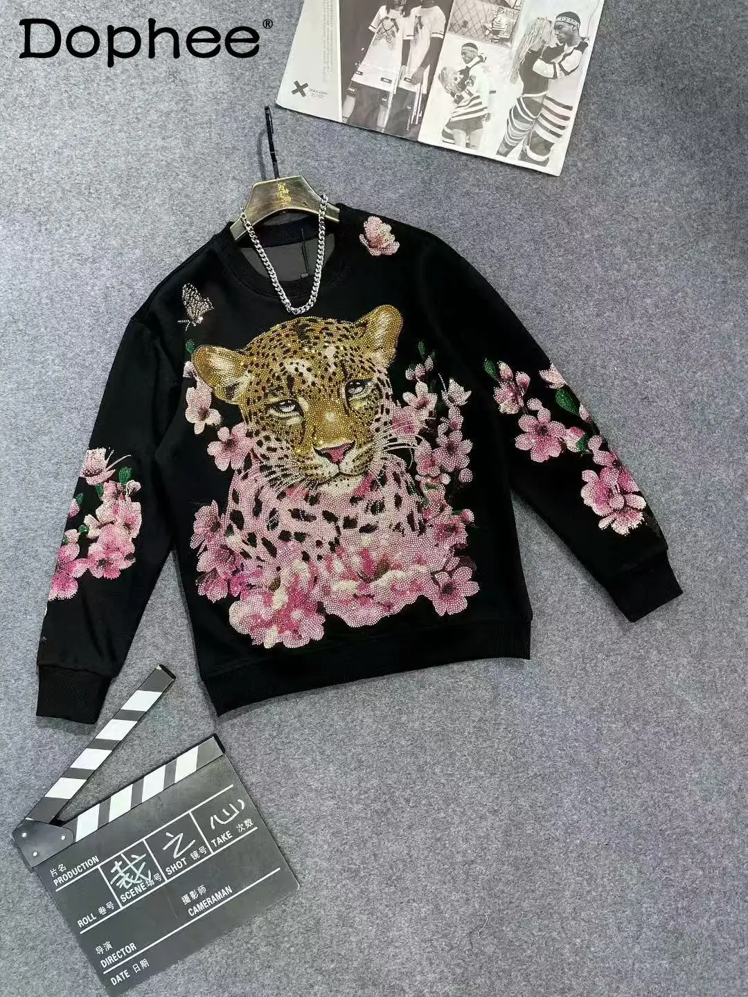 

Новинка 2023 года, осенняя модная модная повседневная универсальная толстовка, свободная прочная толстовка со стразами и круглым вырезом с длинными рукавами для мужчин