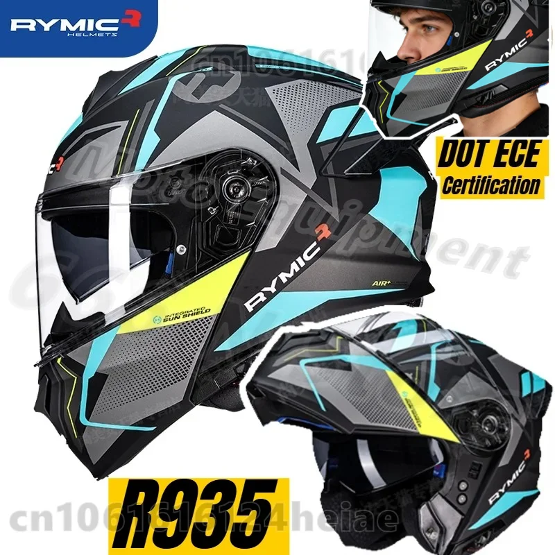

Мотоциклетный шлем RYMIC R935 с откидной лицевой частью, двойным визором, для бездорожья и гонок, сертифицированный по стандартам ECE и DOT.