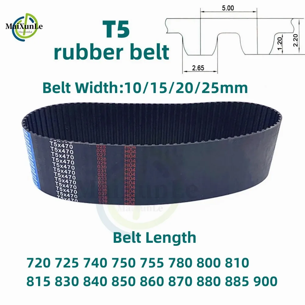 

T5 Timing Belt Trapezoidal Tooth circumference 720 725 740 750 755 780 800-900mm Belts Width 10/15/20/25mm For T5 Alloy Pulley