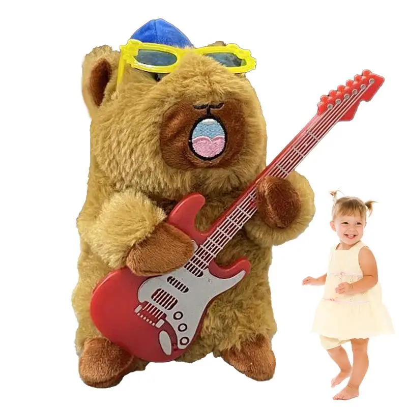 Capybara Stuffed Animal Soft Animal Doll Vocal Recording Toy Electric Stuffed Animals Soft Doll With Guitar For Kids Children