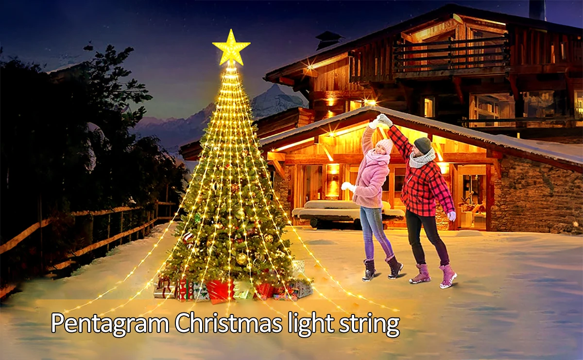 3M/2M Outdoor Christmas Decoration Light String IP67 LED Starry String Lights with Pentagram for Home Party Holiday Lighting