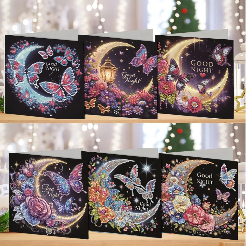 

6 DIY Diamond art painting greeting card Lovely Moon Butterfly pattern Craft Diamond Art Birthday Greeting card Message