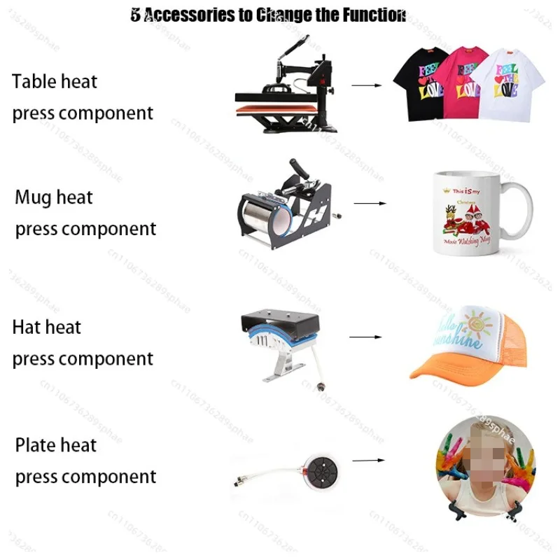 Heat transfer machine 29 * 38 five-in-one multi-functional combination machine hat clothes cup 5in1 hot press machine