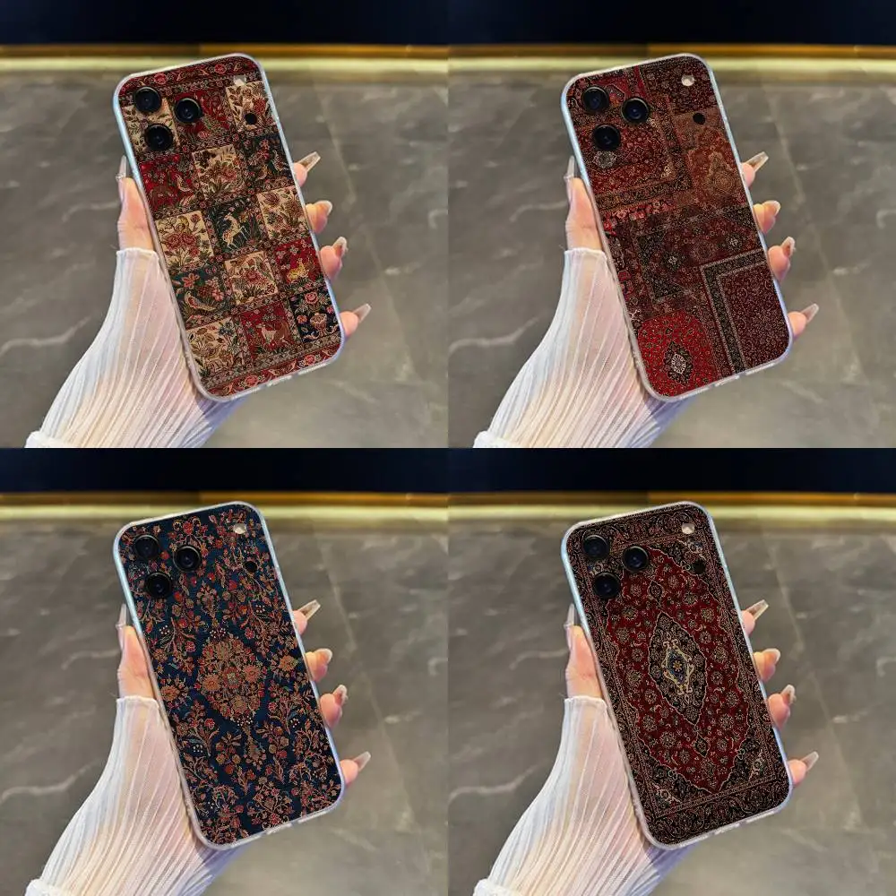 

Persian Carpet Floral Pattern Phone Case For iPhone 17,16,15,14,13,12,11 Pro,Max,Plus,X,XS,XR,SE4,E Mini Transparent Soft Cover