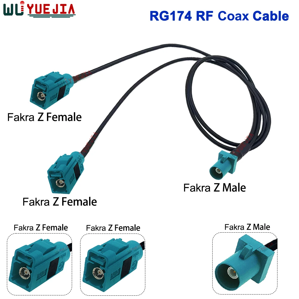 

0.1~1.2 Meters RG174 Universal Water Blue Fakra Z Male Plug to 2X Double Fakra Z Female Y Type Coax Cable V Shape Splitter Cable