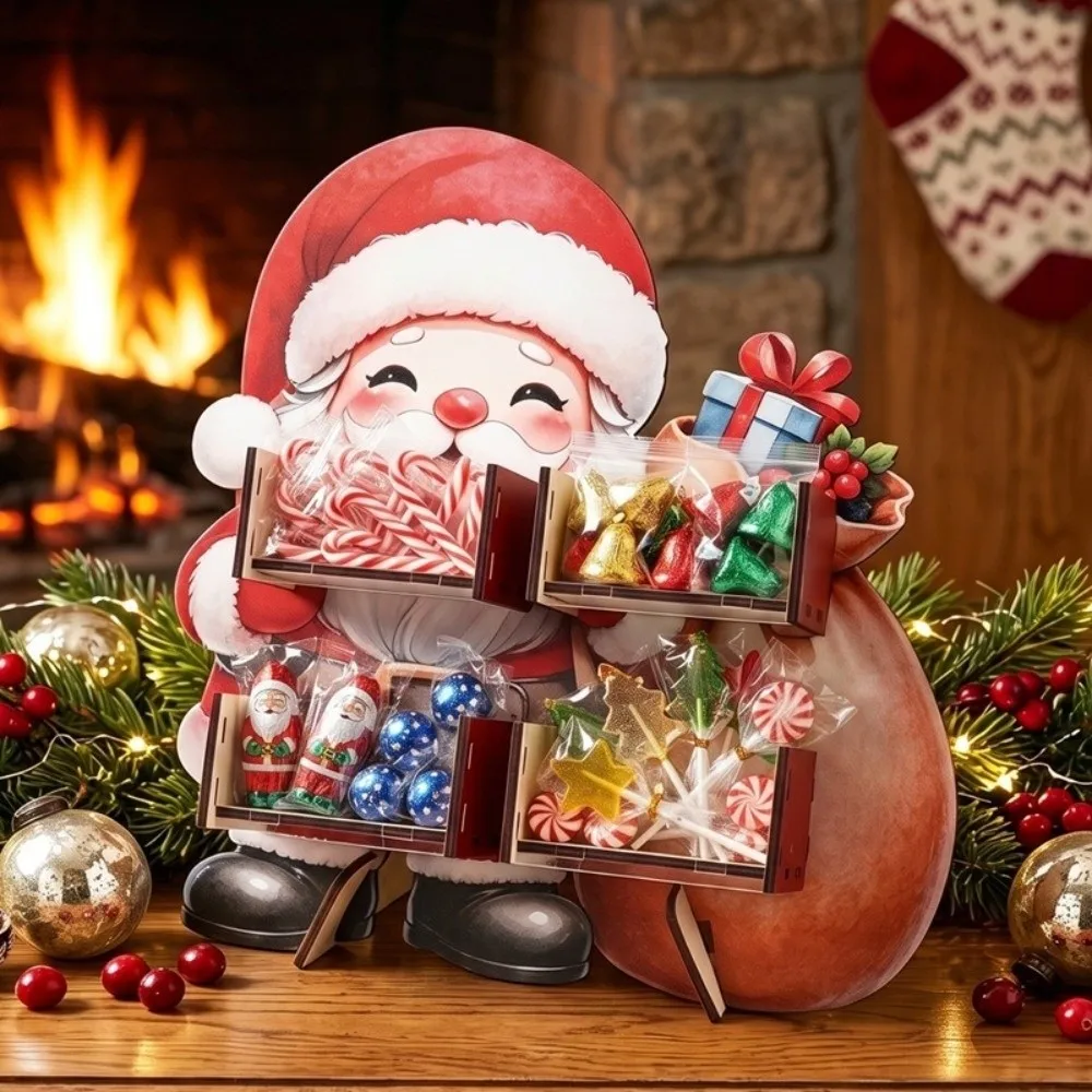 Xmas Tree Christmas Candy Display Rack Snowflake Santa Claus Desktop Ornament Wooden Decoration Storage Rack Christmas Party