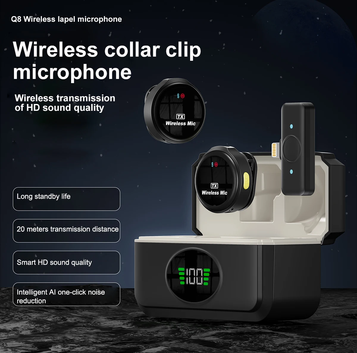 Mini Wireless Lapel Mic With Dual-Channel Recording Vlog Dual Lavalier Microphone For Cell Phone