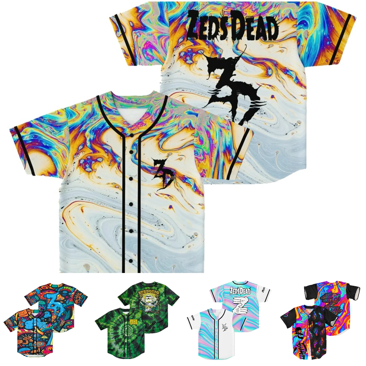 

Zeds Dead Trippy Dry Hands Rave Baseball Jersey V-Neck Short Sleeve Button-Down Shirts Women Men Streetwear Tops