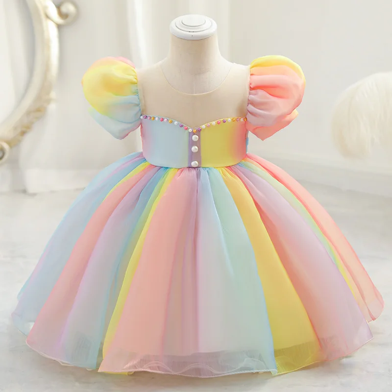 Children\'s dress color court style puffy sleeve gauze dress Full birthday dress dress elegant and sweet #W004