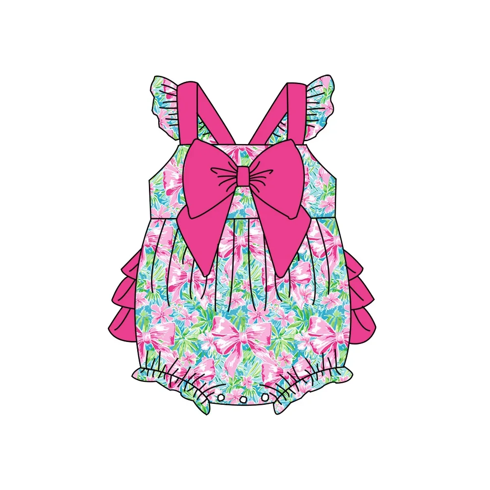 

Wholesale toddler bow paisley rompers summer cartoon cat baby romper customizable