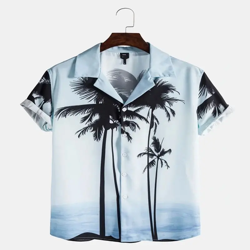 Hawaiian Men\'s Floral Shirt Summer Geometric Print Short Sleeved Top Oversized Seaside Holiday Single Breasted Casual Clothing