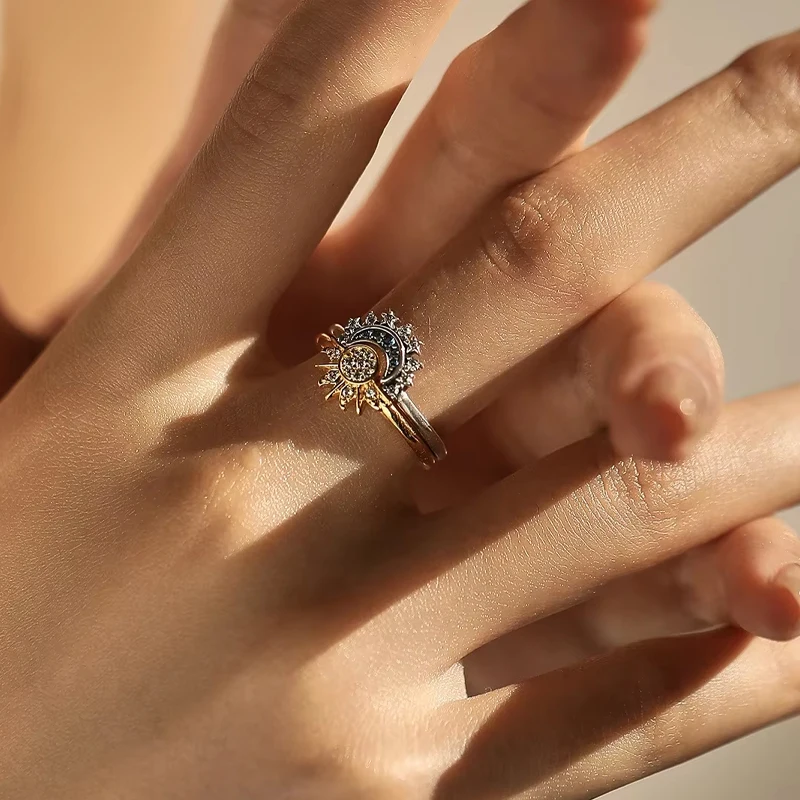 Women's S925 Silver Stackable Sun Moon Star Butterfly Ring Set
