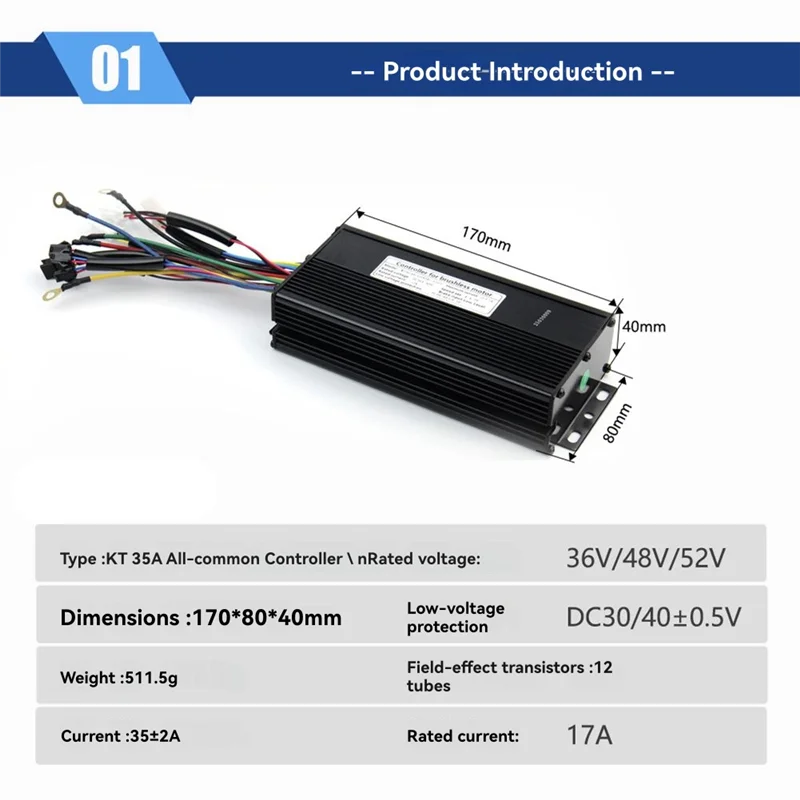 ABMW-Ebike KT-35A وحدة تحكم بموجة جيبية لمحركات بدون فرش 500 وات/750 وات 12-أنبوب 36 فولت 48 فولت 52 فولت تدعم شاشات KT #6