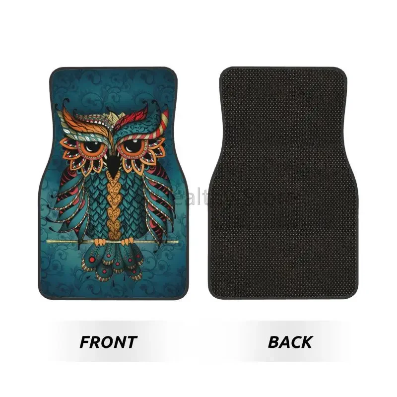 Owl Pattern Car Floor Mats Front & Rear Full Set with Non Slip Rubber Backing All Weather Car Foot Mats Protection Set of 4