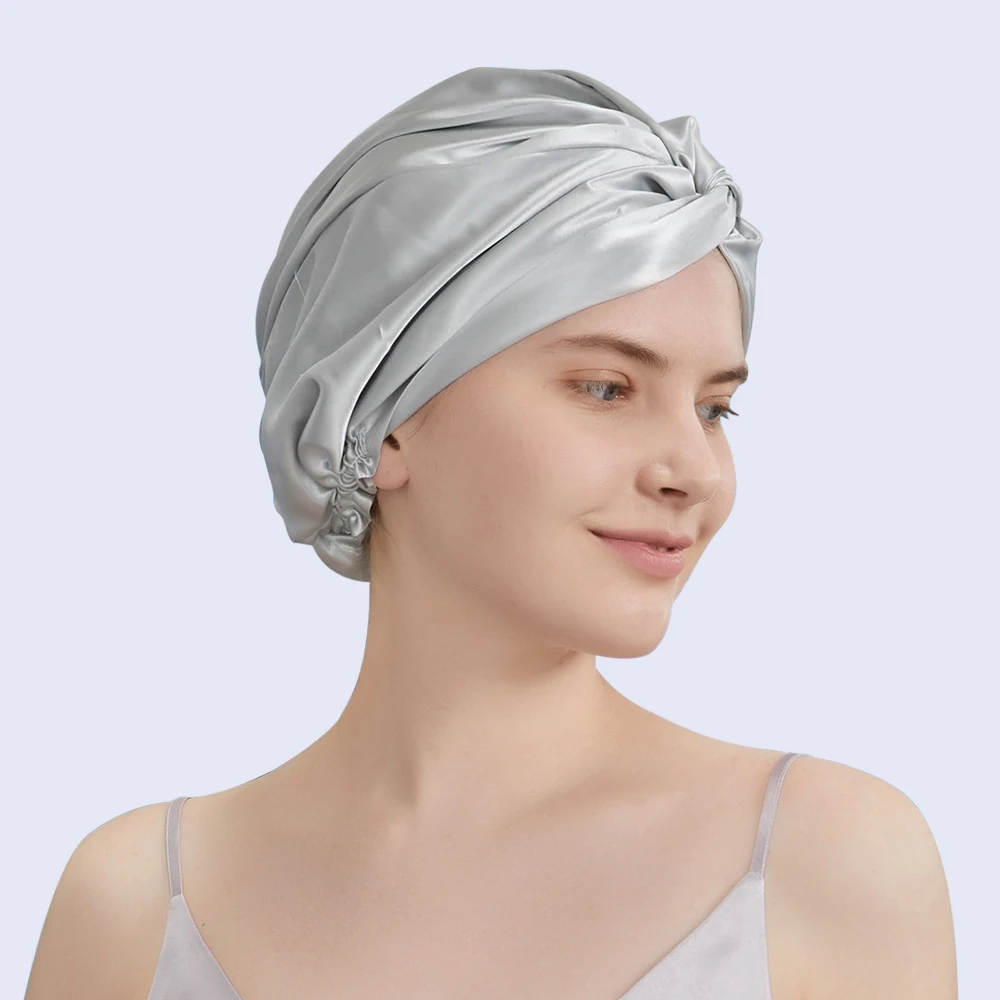 100% Mulberry Silk Bonnet Night Silk Turban Double Layer 19 Momme Silk Sleeping cap for hair