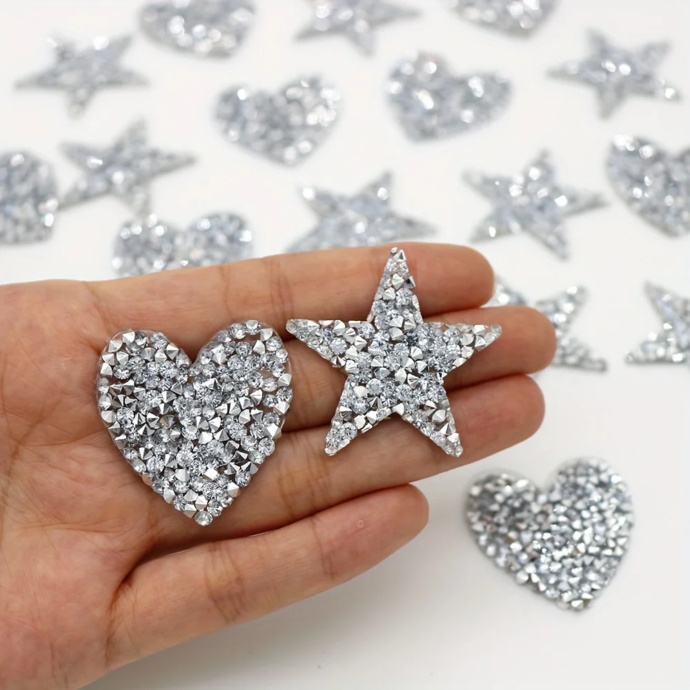 10pcs Sparkling Rhinestone Five-pointed Star Pattern Clothes Patches Fashion Sequined DIY Appliques Bling Iron-on Patches