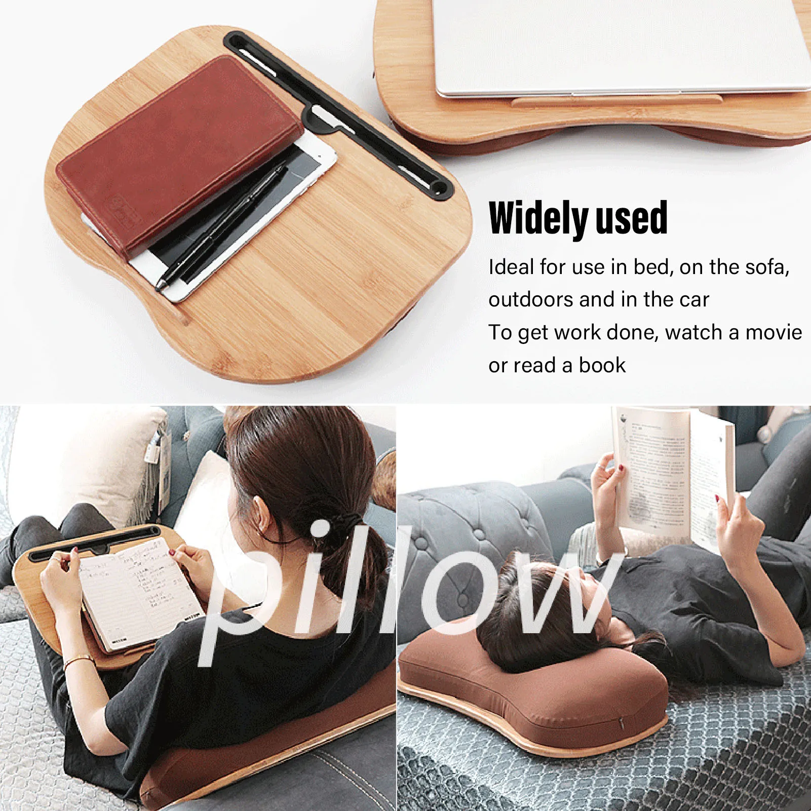 مكتب لاب توب مع وسادة ، خشب خيزران ، يناسب الكمبيوتر المحمول ، محمول ، يعمل ، كتابة ، رسم #2