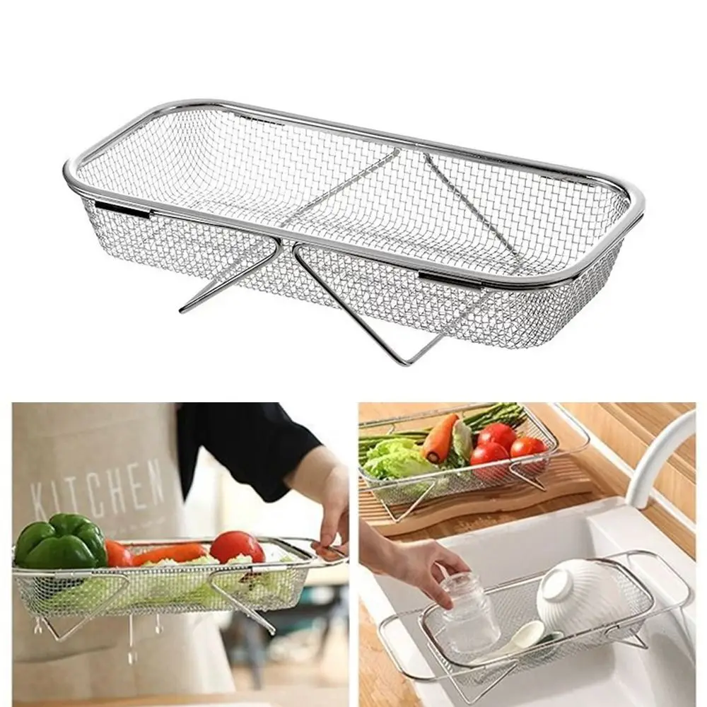 Retractable Kitchen Draining Rack Stainless Steel S/M/L Sink Drain Basket Vegetable Tableware Holder Tableware Drying