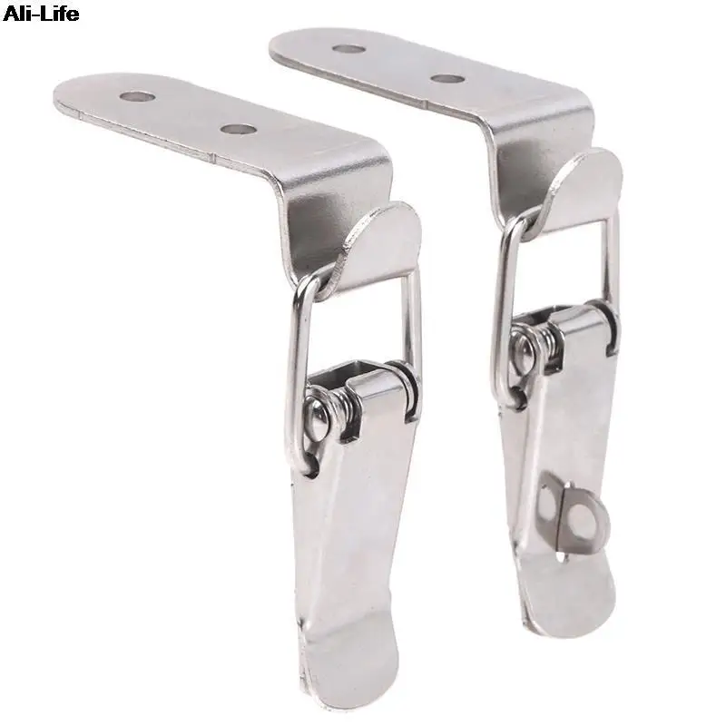 New 90 Degrees Duck-mouth Buckle Hook Lock Iron Spring Loaded Draw Toggle Latch Clamp Clip Silver Hasp Latch Catch Clasp 1pc