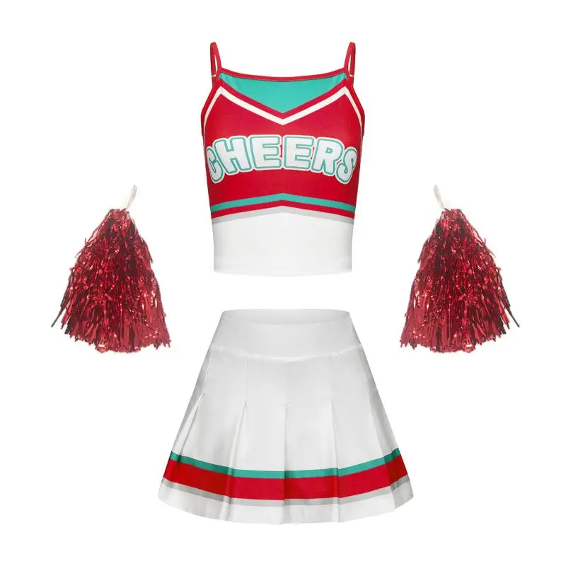 School Girls Cheerleader Costume Fashion Breathable Outfits Dress Cheerleader Girls' Camisole Top + Skirt