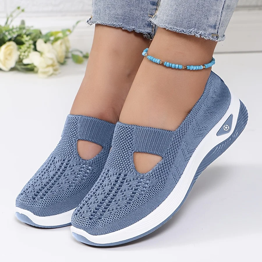 Womens Spring Summer Knit Slip On Sneakers Breathable Mesh Casual Shoes with Arch Support Machine Washable Multi Colors view 6