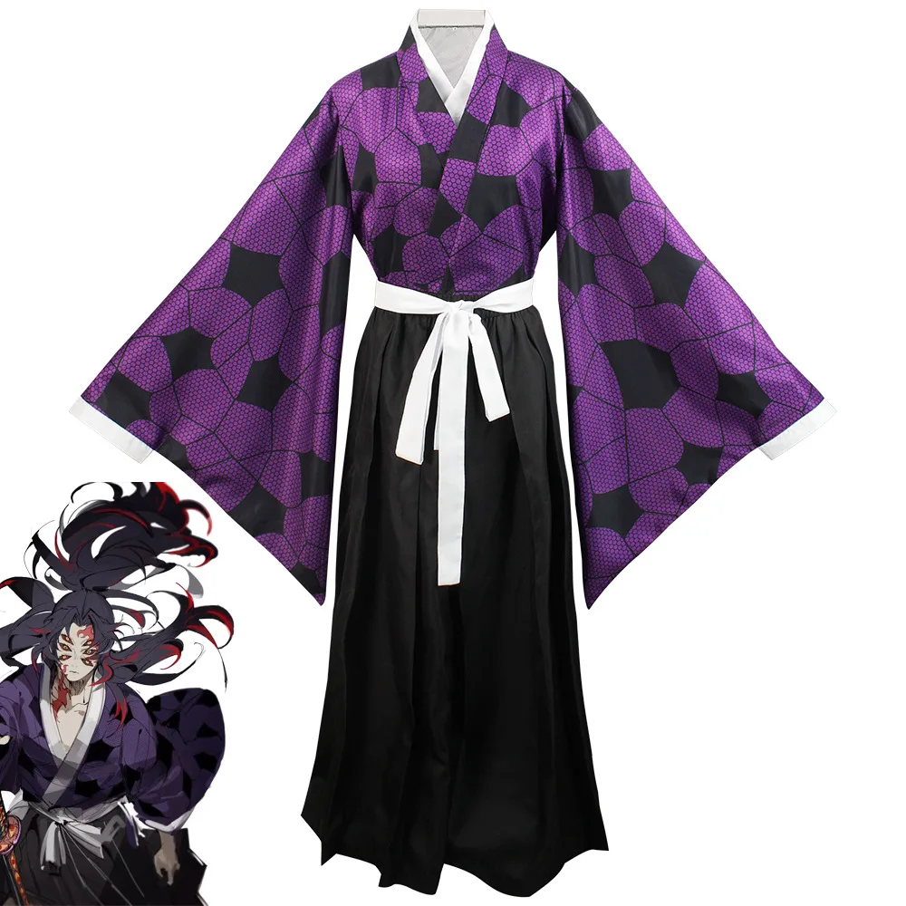 Kokushibo disfraz de Anime Demon Slayer para hombres, peluca de Cosplay de Kimetsu, No Yaiba Kokushibou, Kimono Haori, disfraces de Halloween