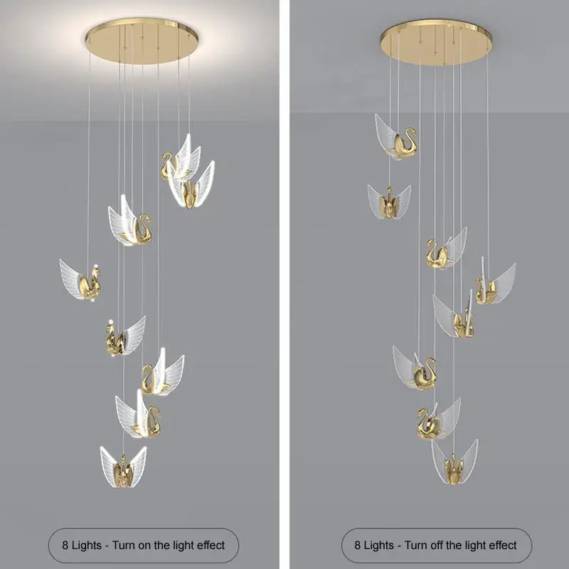 Dressing room deco LED Swan light Dining Room led Swan Chandelier indoor glass Hanging Lighting Hotel Stair wedding Pendant Lamp