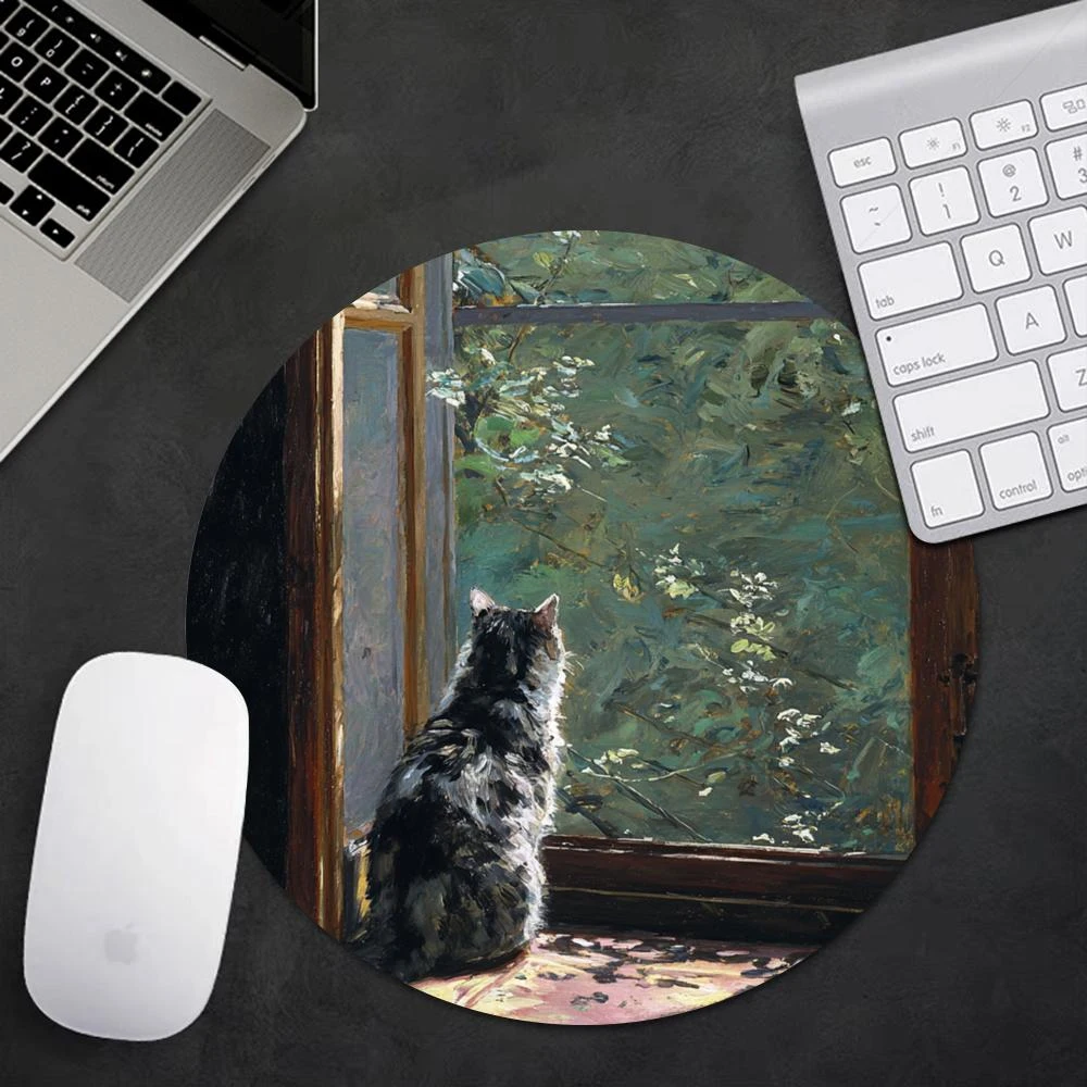 Cute Cartoon Cats Round Mouse Pad Non-slip Rubber Base Comfortable Durable 22x22cm Table Mat for Gamers Office Cute Cartoon Pads