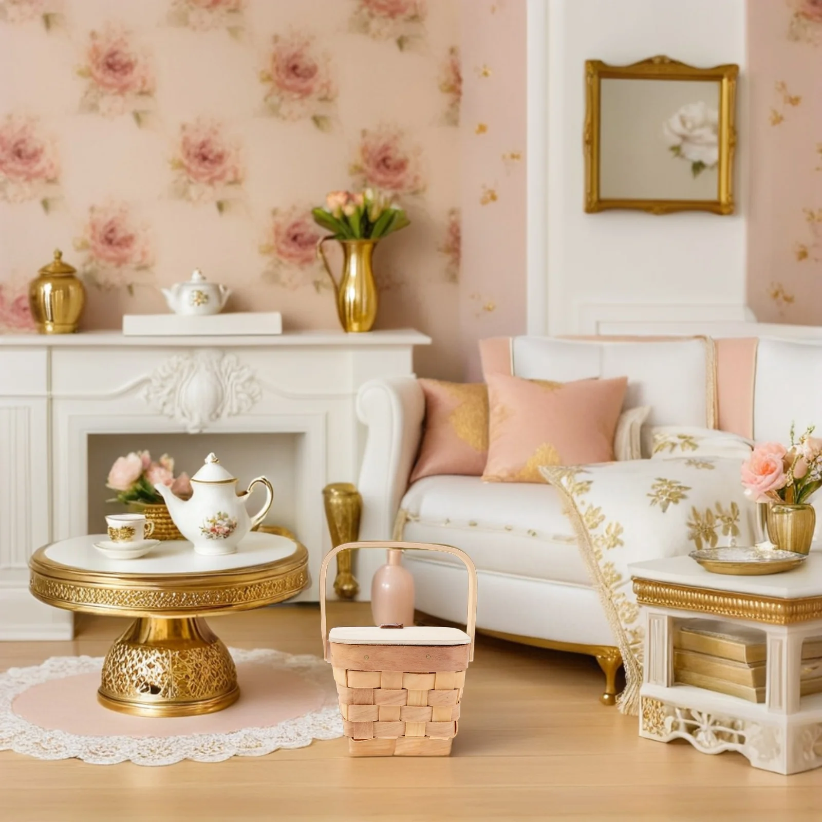 Mini panier tissé avec poignées en bois naturel, 2 pièces, porte-bonbons de ferme, cadeau de fête de pique-nique, décor de fleur de mariage pour fille, kaki