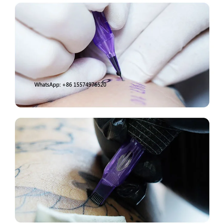 Agujas de Cartucho Púrpuras para Máquina Profesional de Tatuajes, Suministros de Tatuaje, 10 Unidades, Estériles, Kit de Maquillaje Permanente FIX, Pluma para Cejas, Accesorios PMU