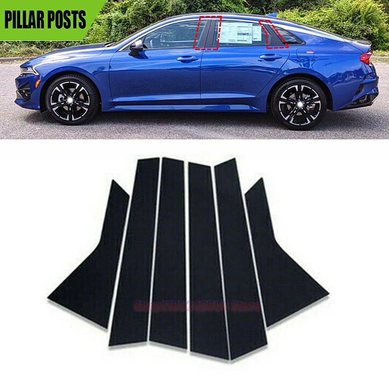 6Pcs Glossy Black Door Trim Pillar Posts Window Trim B C Column Sticker Decor Cover  Fit For KIA Optima K5 2020 2021 20220