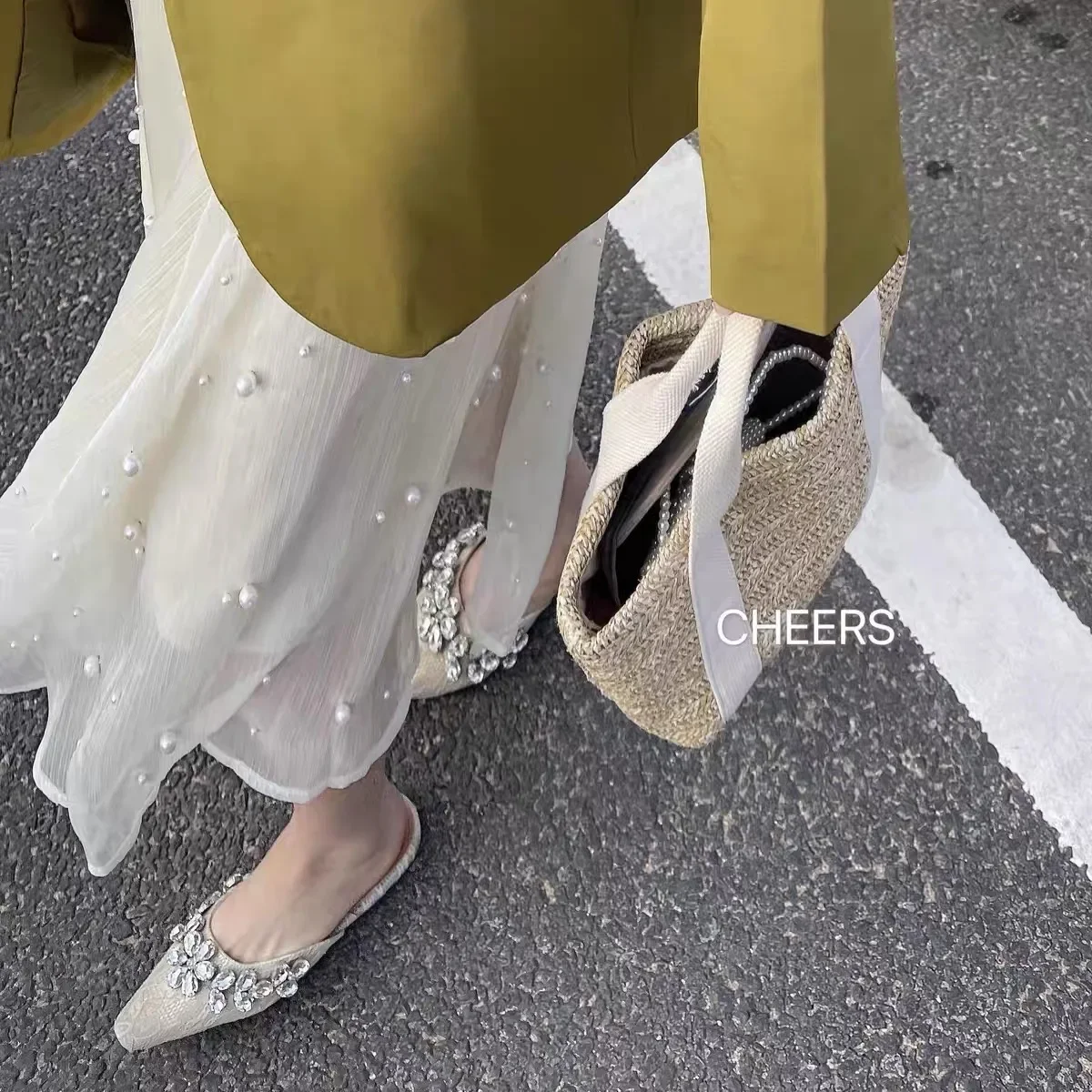 

Sweet Summer Women Skirt 2024 Faldas Mujer De Moda High Waist A-line Fashion Gauze White Jupe Loose Beading Temperament Skirts