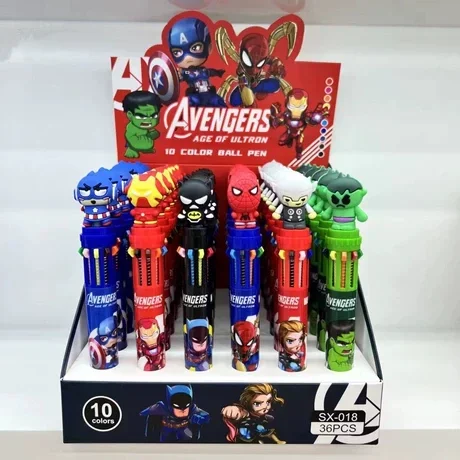 Marvel Spider-Man Iron Man stationery, ballpoint pens, multi-color  for school，marking, cartoon press-type design，reward