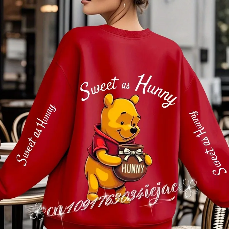 بلوفر ديزني ويني ذا بوه لعيد الميلاد بأكمام طويلة موضة كبيرة الحجم للجنسين برقبة دائرية للخريف والشتاء من الصوف كاجوال #1