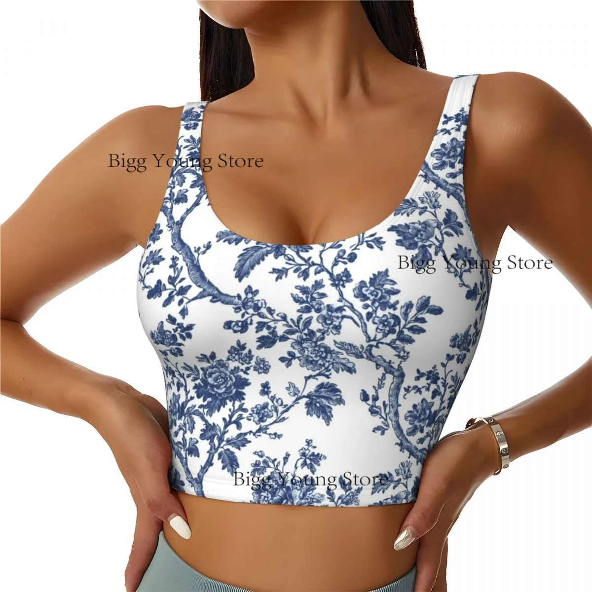 

Спортивный бюстгальтер для женщин, одежда для бега, йоги, жилет, синий жилет для фитнеса с цветочным принтом